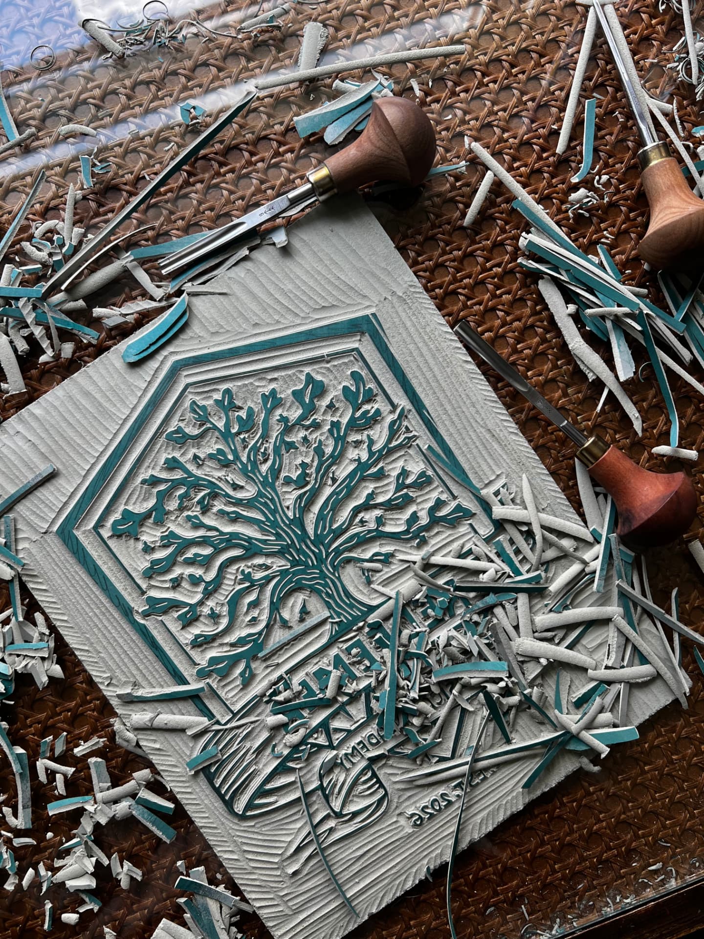 Hand-carved block for the 8x10 logo print