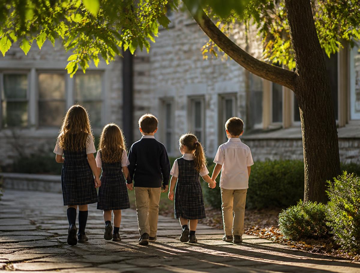 Students walking together through the school courtyard